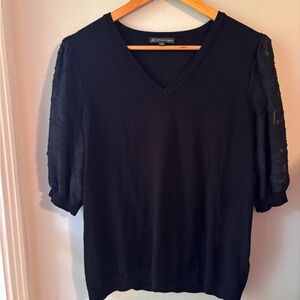 Adrianna Papéll Black Sheer Puff Sleeve Blouse Size Large